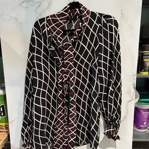 GUCCI Black and White Patterned Women's Blouse Large